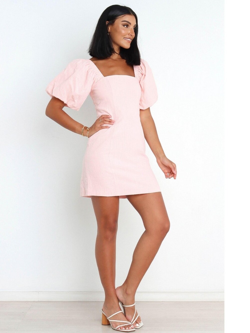 Petal and Pup Women's Tuscany Dress with Pink Puff-Sleeves